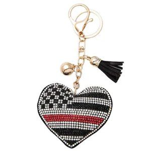 Firefighter Thin Red Line, Rhinestone Puffy Keychain